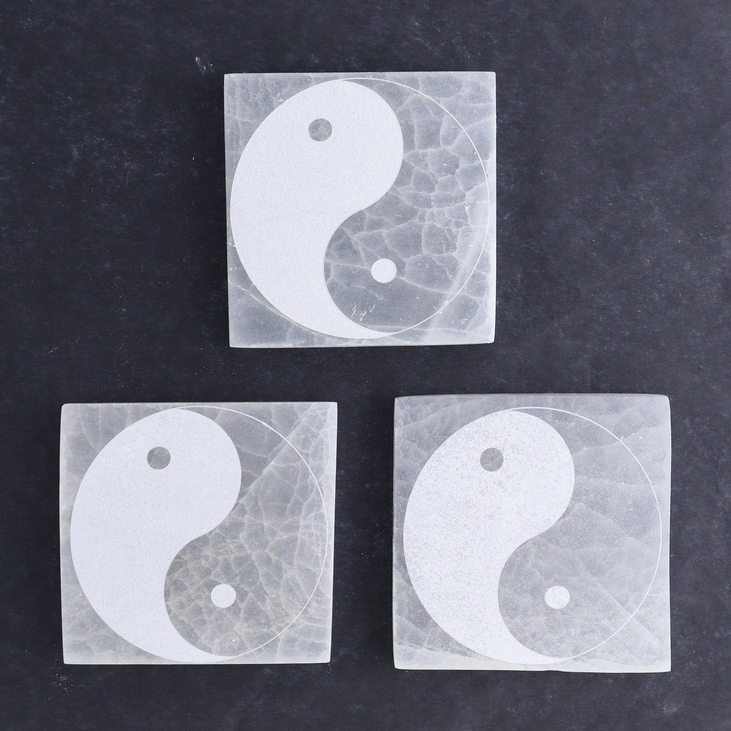 One Selenite (Satin Spar) Yin Yang Square Plate - Expert Wholesale and Supplier of Wholesale Crystals & Bulk Gemstones, ["close_30","Morocco","Selenite","Square","Yin Yang"]