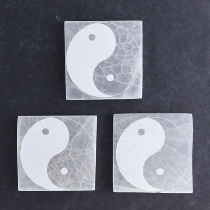 One Selenite (Satin Spar) Yin Yang Square Plate - Expert Wholesale and Supplier of Wholesale Crystals & Bulk Gemstones, ["close_30","Morocco","Selenite","Square","Yin Yang"]