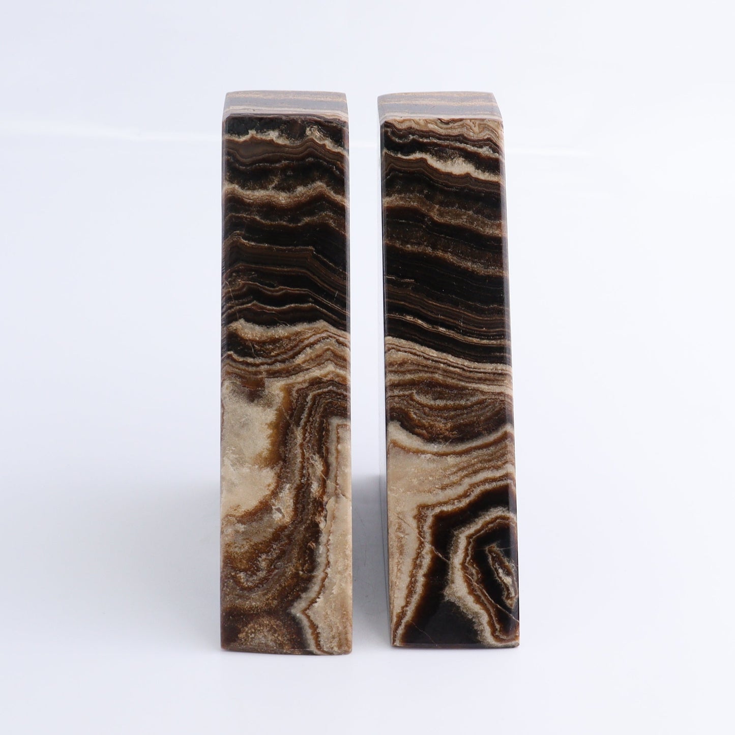One Pair of Mexican Onyx/Calcite Chocolate Polished Bookends - Expert Wholesale and Supplier of Wholesale Crystals & Bulk Gemstones, ["Bookends","Calcite","Catalog Onyx","Mexico","onyx"]
