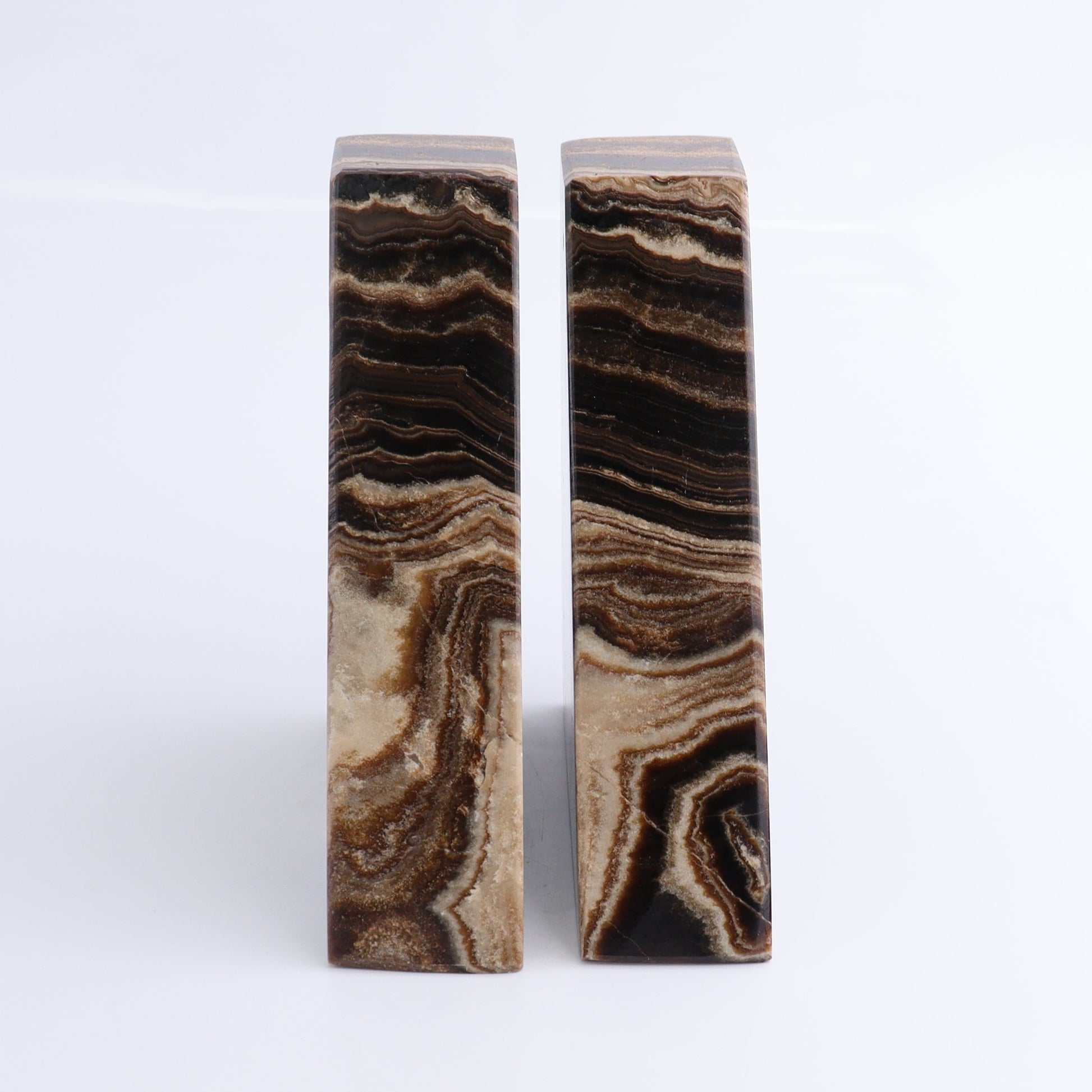 One Pair of Mexican Onyx/Calcite Chocolate Polished Bookends - Expert Wholesale and Supplier of Wholesale Crystals & Bulk Gemstones, ["Bookends","Calcite","Catalog Onyx","Mexico","onyx"]