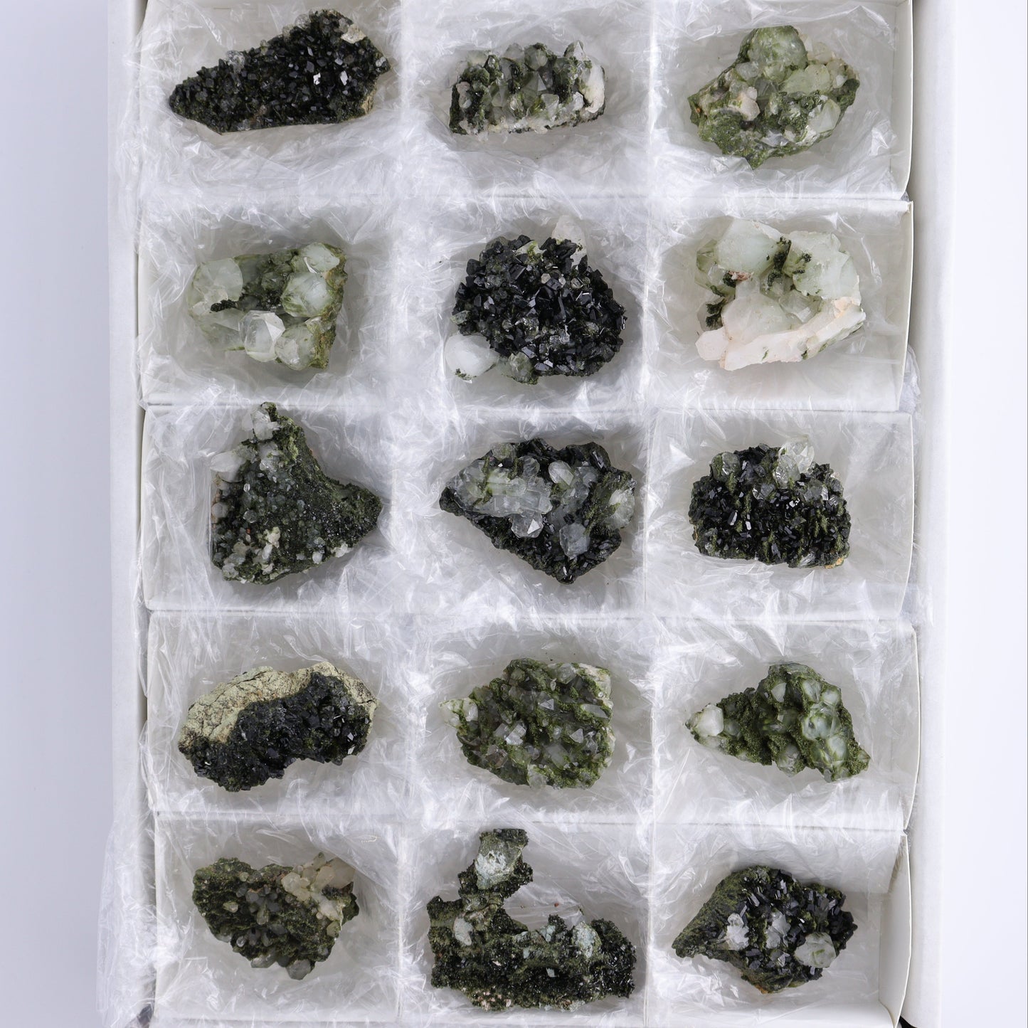 Epidote Set of 15 - Expert Wholesale and Supplier of Wholesale Crystals & Bulk Gemstones, ["epidote","flat","Flats"]
