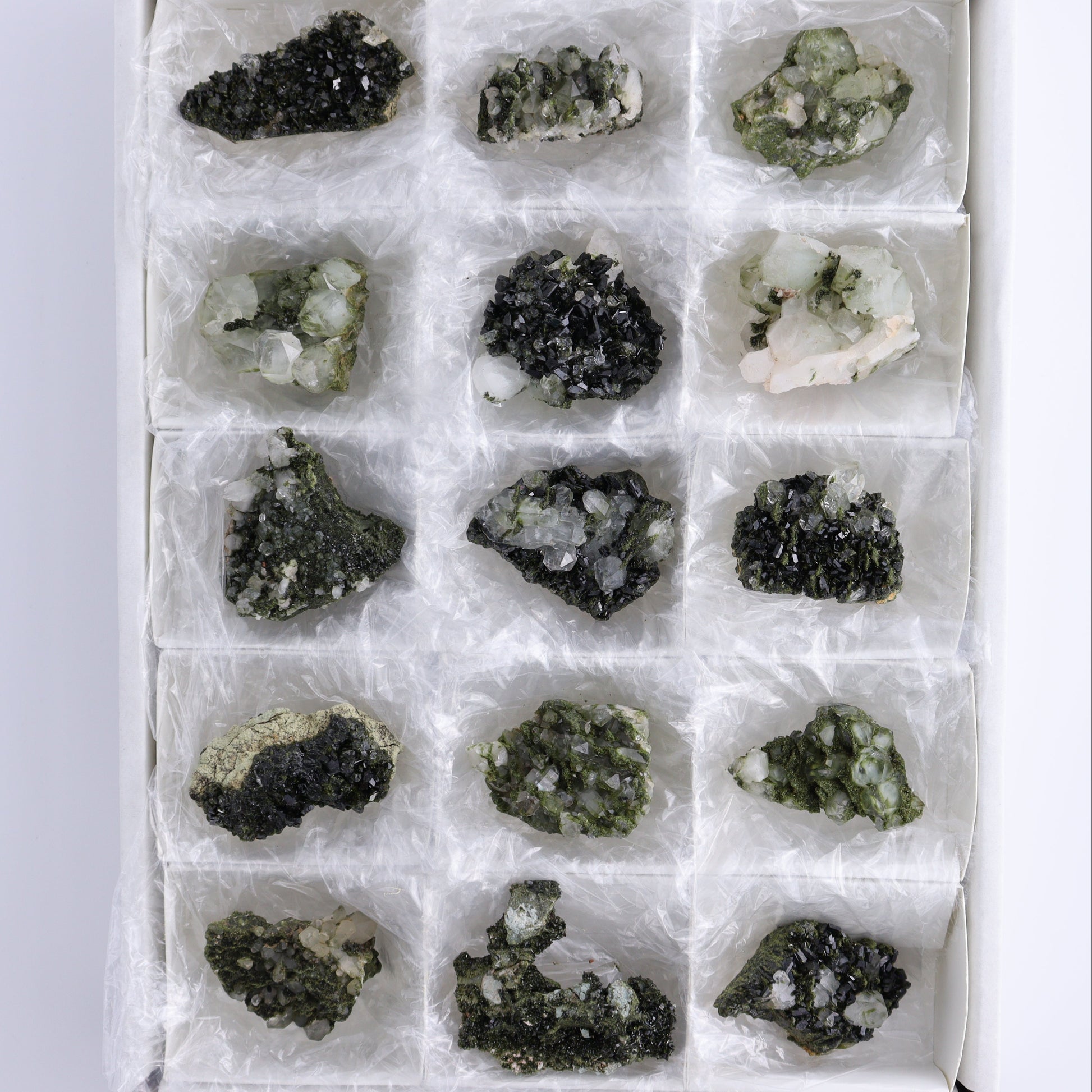 Epidote Set of 15 - Expert Wholesale and Supplier of Wholesale Crystals & Bulk Gemstones, ["epidote","flat","Flats"]