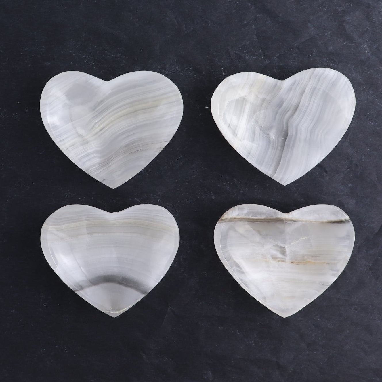 One Mexican Onyx/Calcite White & Grey Heart Dish