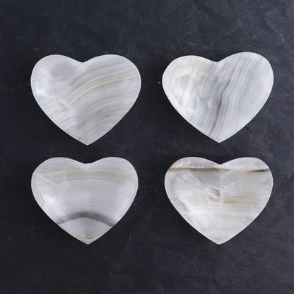 One Mexican Onyx/Calcite White & Grey Heart Dish