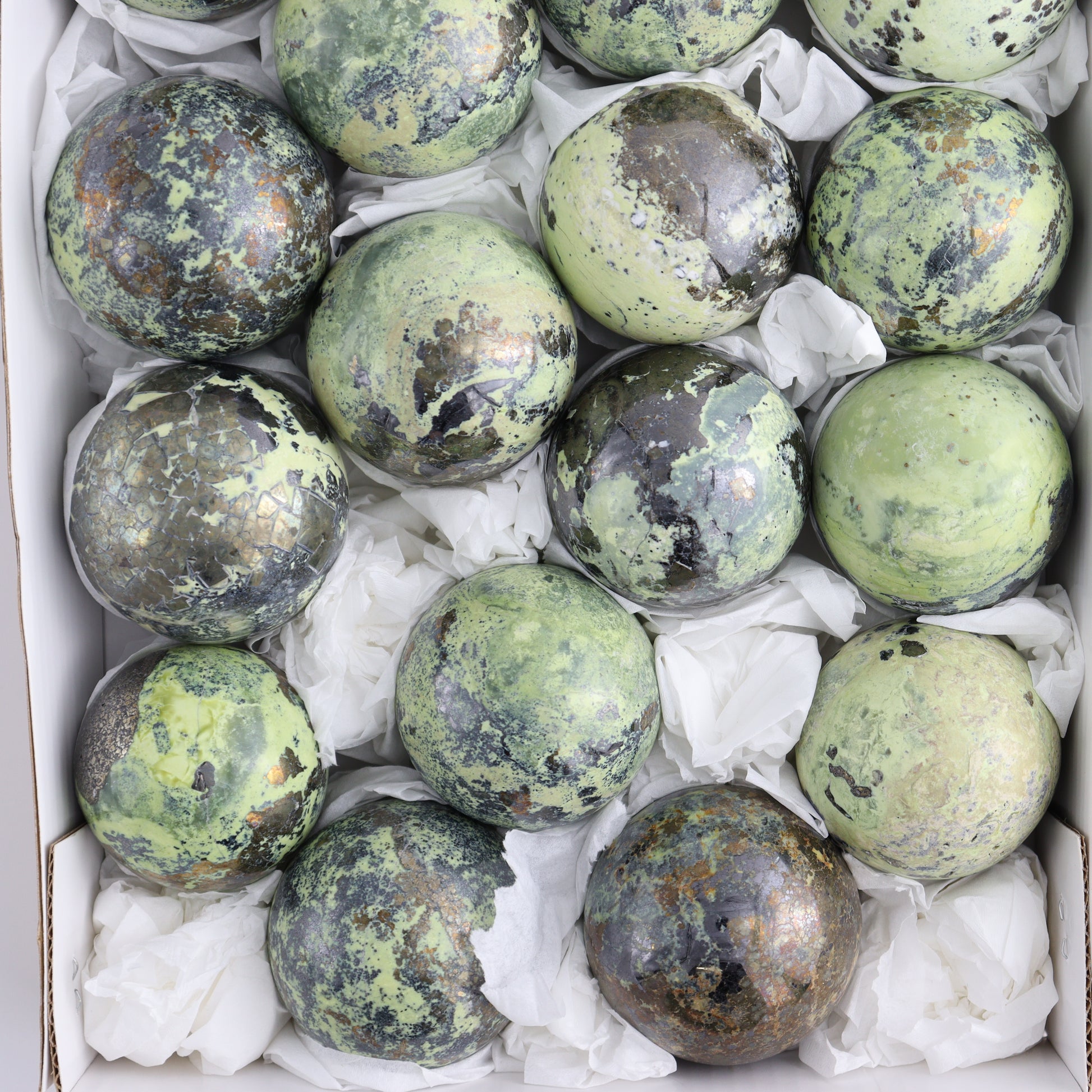 Serpentine Spheres Set of 19 - Expert Wholesale and Supplier of Wholesale Crystals & Bulk Gemstones, ["Peru","serpentine","Spheres"]