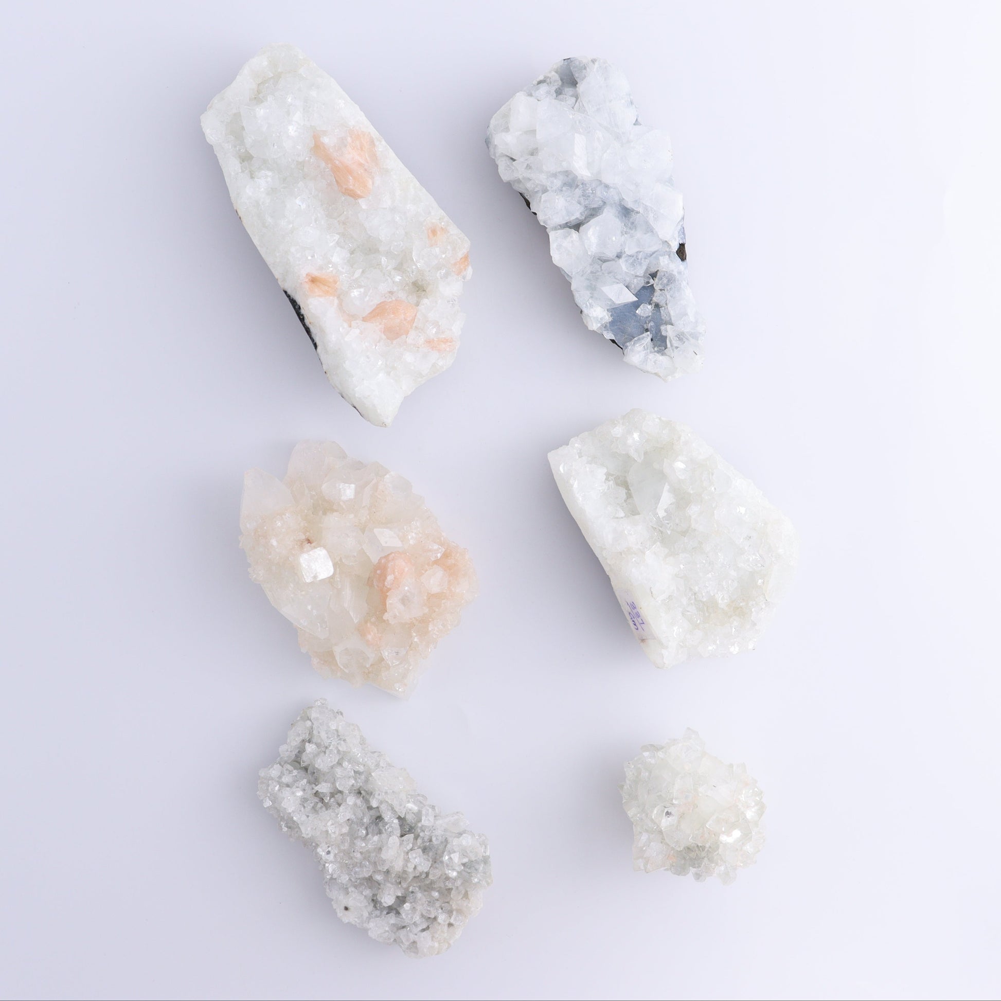 Apophyllite Clusters Set of 6 - Expert Wholesale and Supplier of Wholesale Crystals & Bulk Gemstones, ["Apophyllite","Clusters","Flats"]