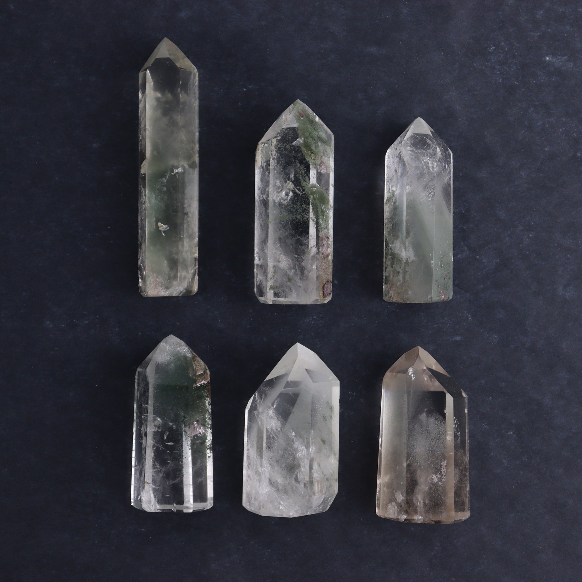 Garden Quartz Towers Set of 6 - Expert Wholesale and Supplier of Wholesale Crystals & Bulk Gemstones, ["Brazil","Garden Quartz","Quartz","Towers"]