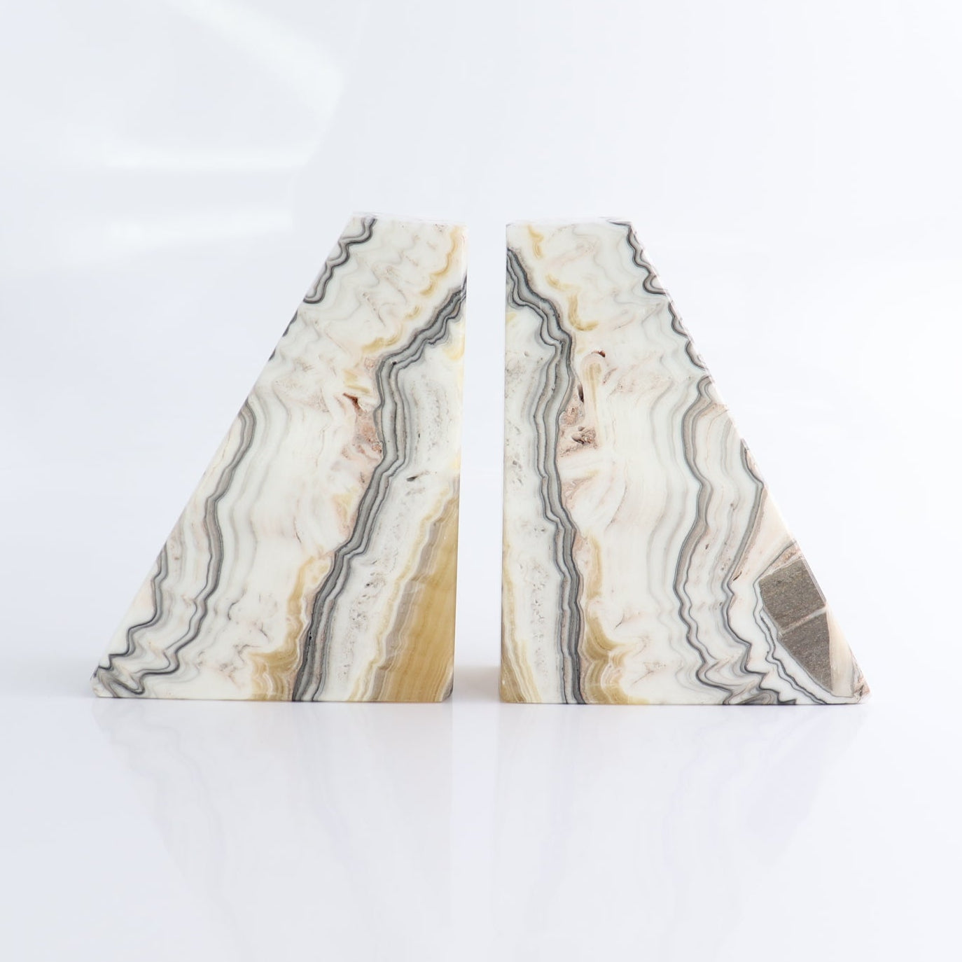 One Pair of Mexican Onyx/Calcite Yellow & White Zebra Polished Bookend
