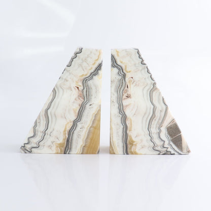 One Pair of Mexican Onyx/Calcite Yellow & White Zebra Polished Bookend