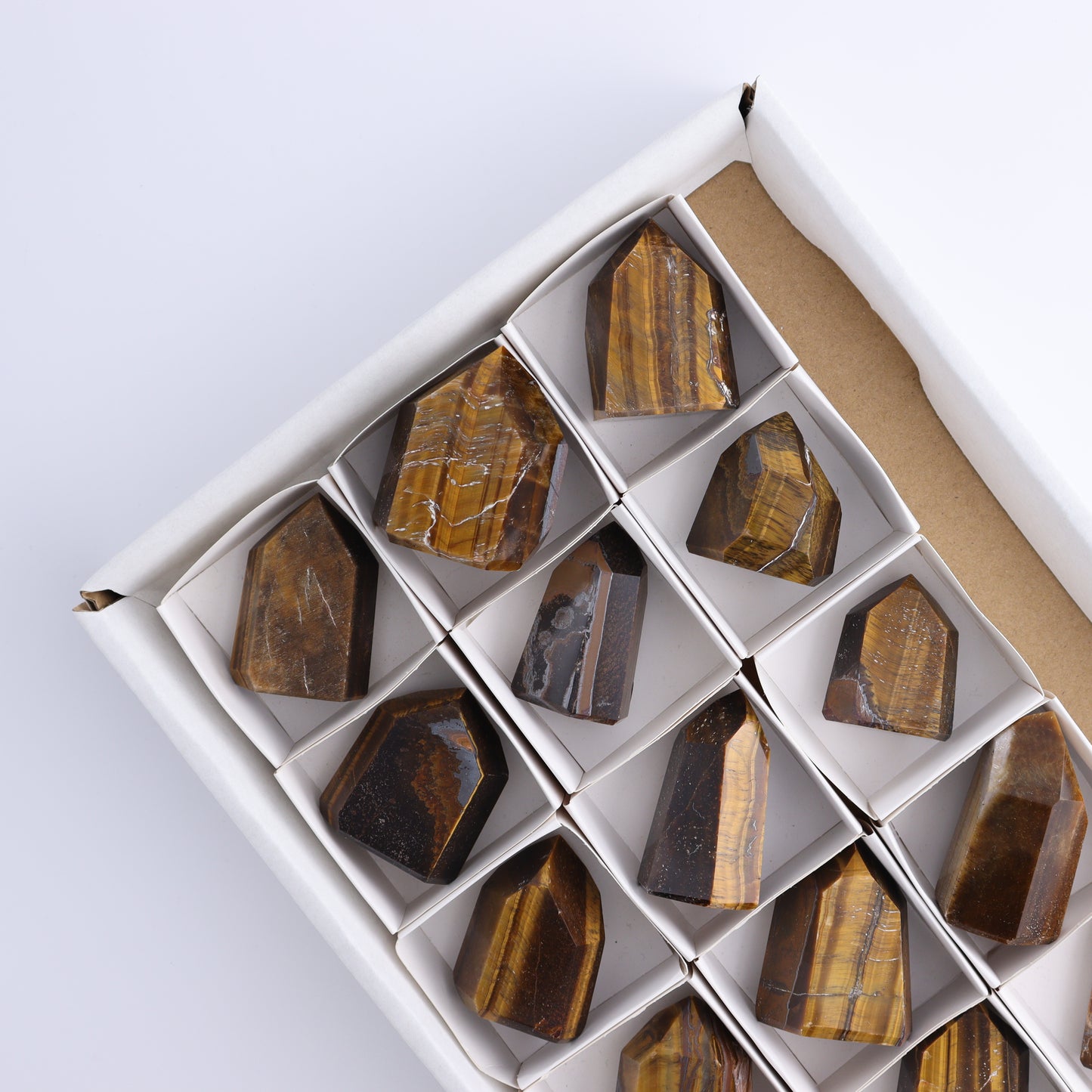 Tiger Eye Towers Set of 15 - Expert Wholesale and Supplier of Wholesale Crystals & Bulk Gemstones, ["Brazil","close_70","Tiger Eye","Towers"]