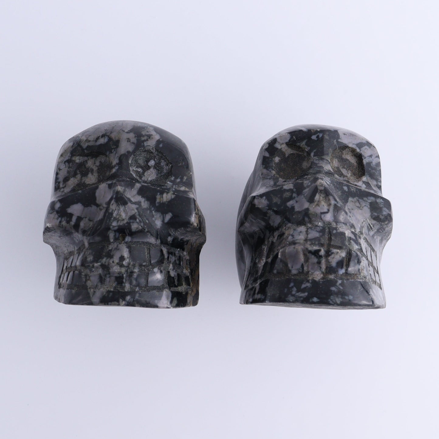 Indigo Gabbro Skulls Set of 2 - Expert Wholesale and Supplier of Wholesale Crystals & Bulk Gemstones, ["Indigo Gabbro","Madagascar","Skulls"]