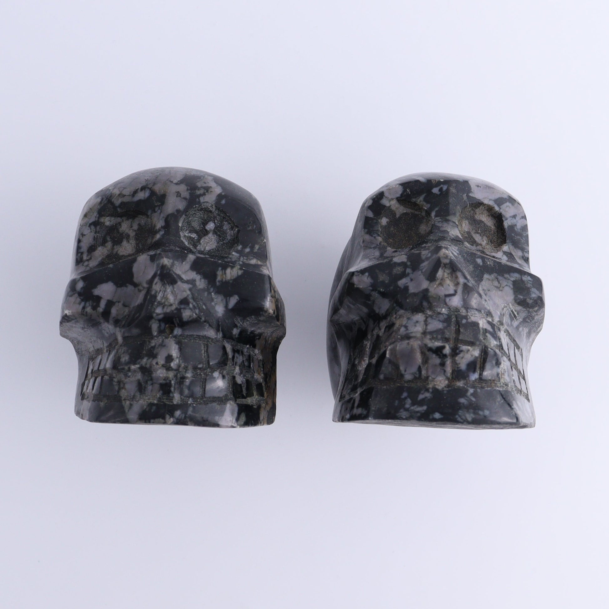Indigo Gabbro Skulls Set of 2 - Expert Wholesale and Supplier of Wholesale Crystals & Bulk Gemstones, ["Indigo Gabbro","Madagascar","Skulls"]