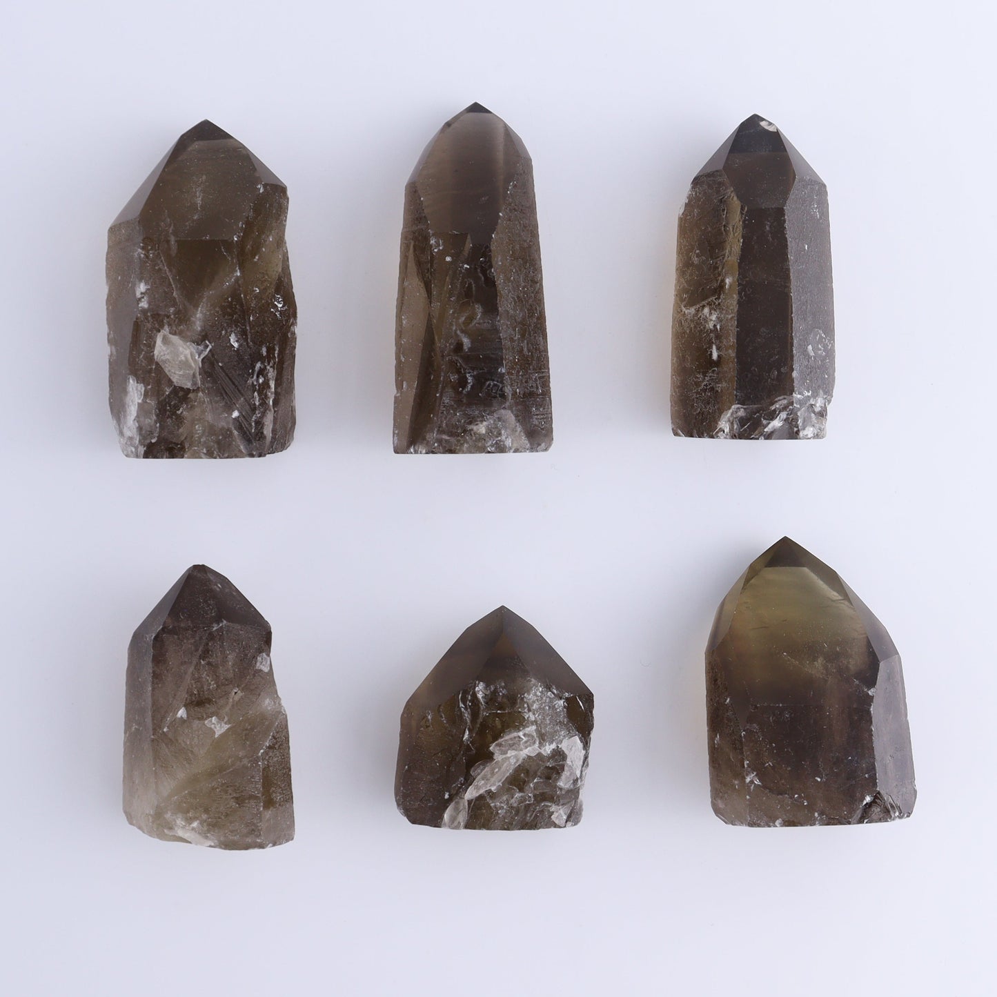 Smoky Quartz Polished Tops Set of 18 - Expert Wholesale and Supplier of Wholesale Crystals & Bulk Gemstones, ["Brazil","close_70","Points","Polished Tip","Quartz","Smoky Quartz"]