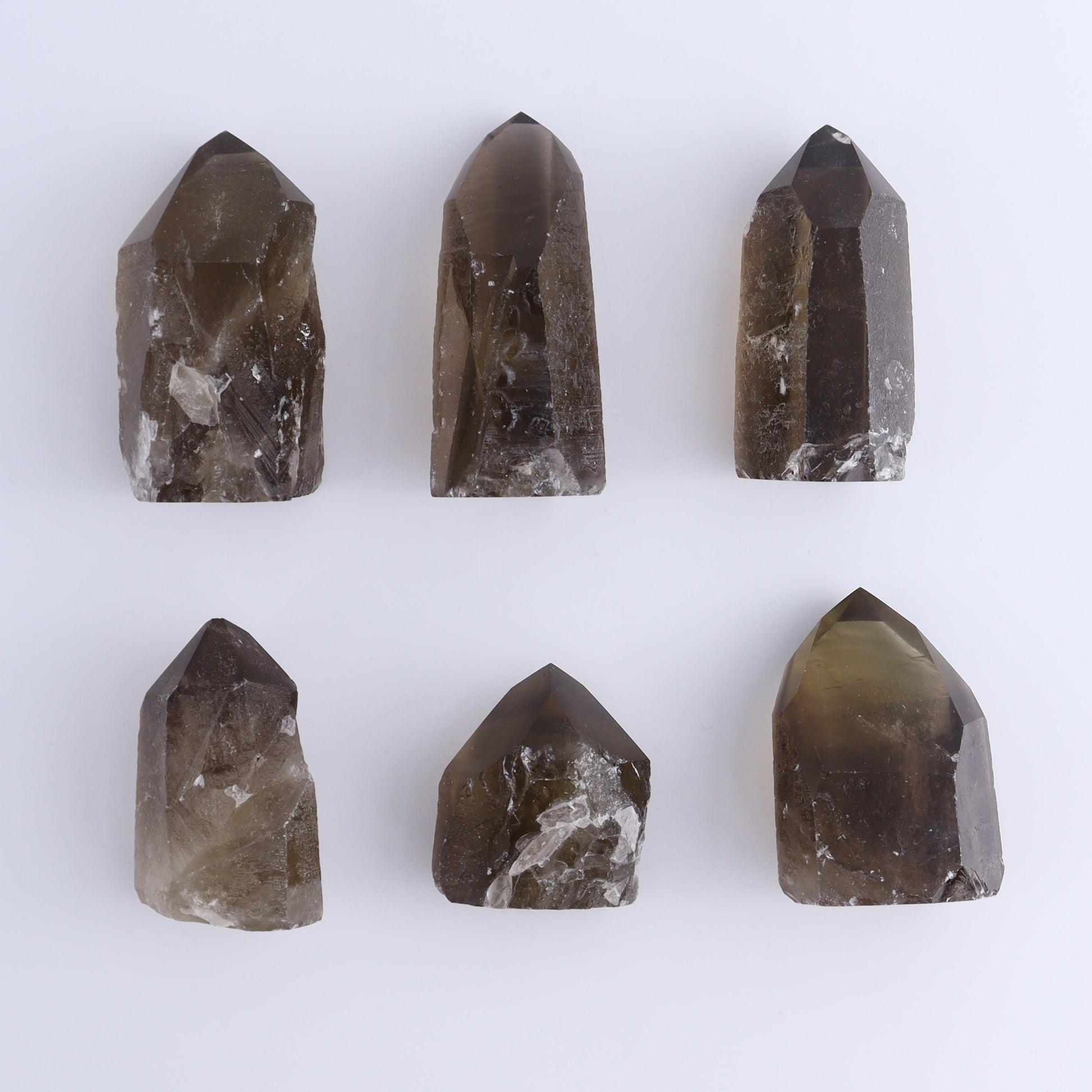 Smoky Quartz Polished Tops Set of 18 - Expert Wholesale and Supplier of Wholesale Crystals & Bulk Gemstones, ["Brazil","close_70","Points","Polished Tip","Quartz","Smoky Quartz"]