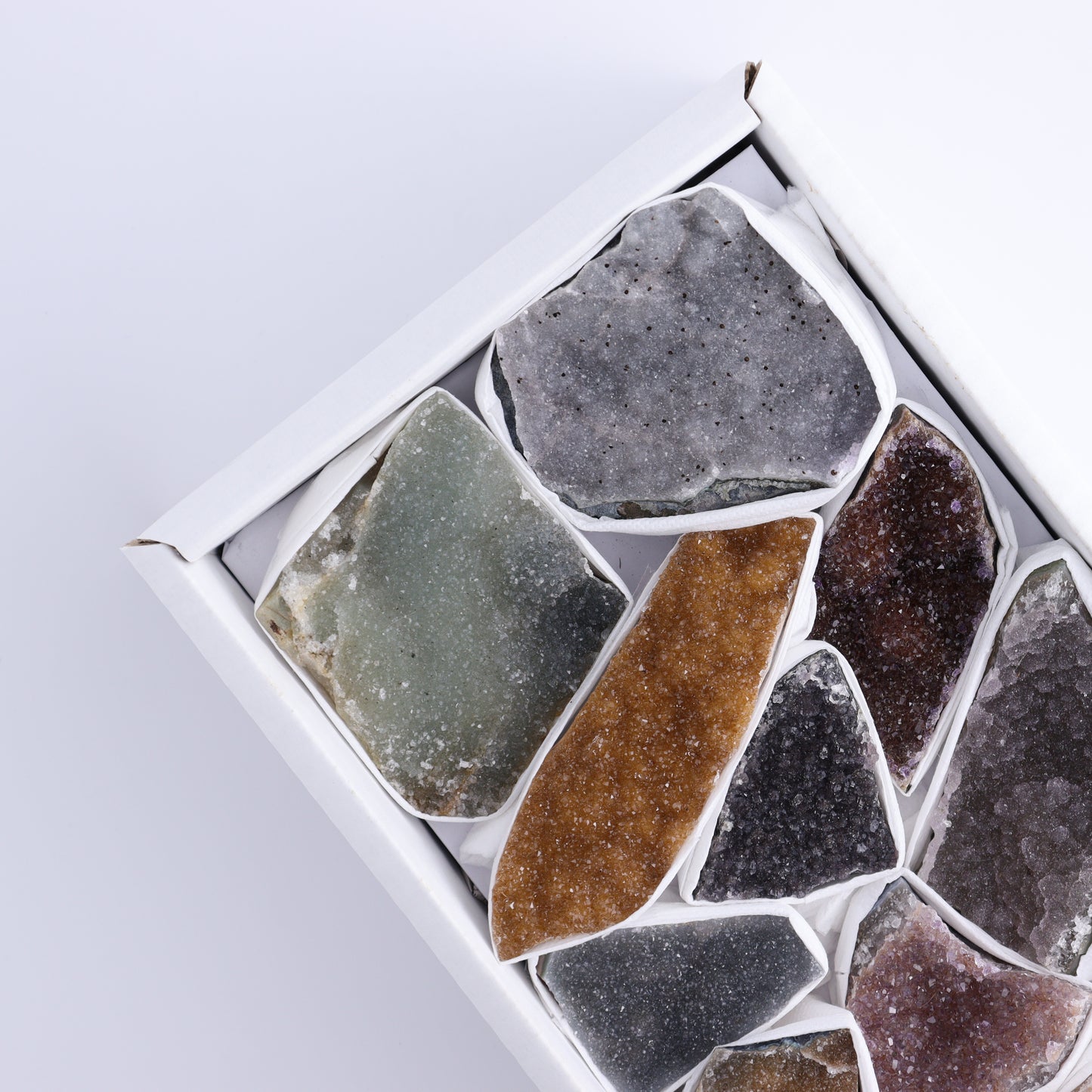 Uruguay Rainbow Amethyst Clusters Flat of 13