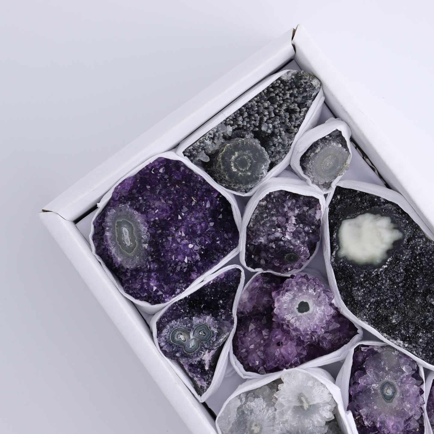 Uruguay Amethyst Clusters with "Eyes" Flat of 11 - Expert Wholesale and Supplier of Wholesale Crystals & Bulk Gemstones, ["Amethyst","Clusters","Eyes Amethyst","Uruguay"]