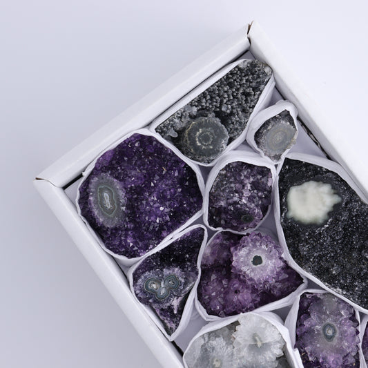 Uruguay Amethyst Clusters with "Eyes" Flat of 11 - Expert Wholesale and Supplier of Wholesale Crystals & Bulk Gemstones, ["Amethyst","Clusters","Eyes Amethyst","Uruguay"]