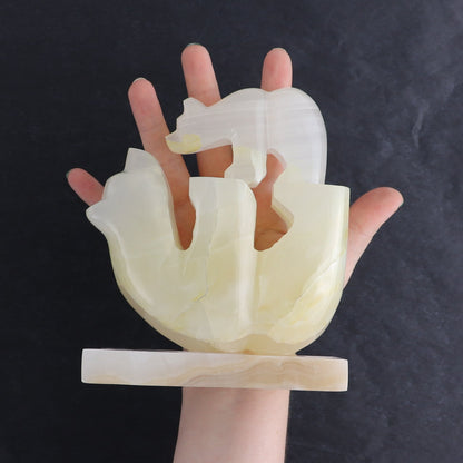 One Bear Carving Mexicano Onyx/Calcite White