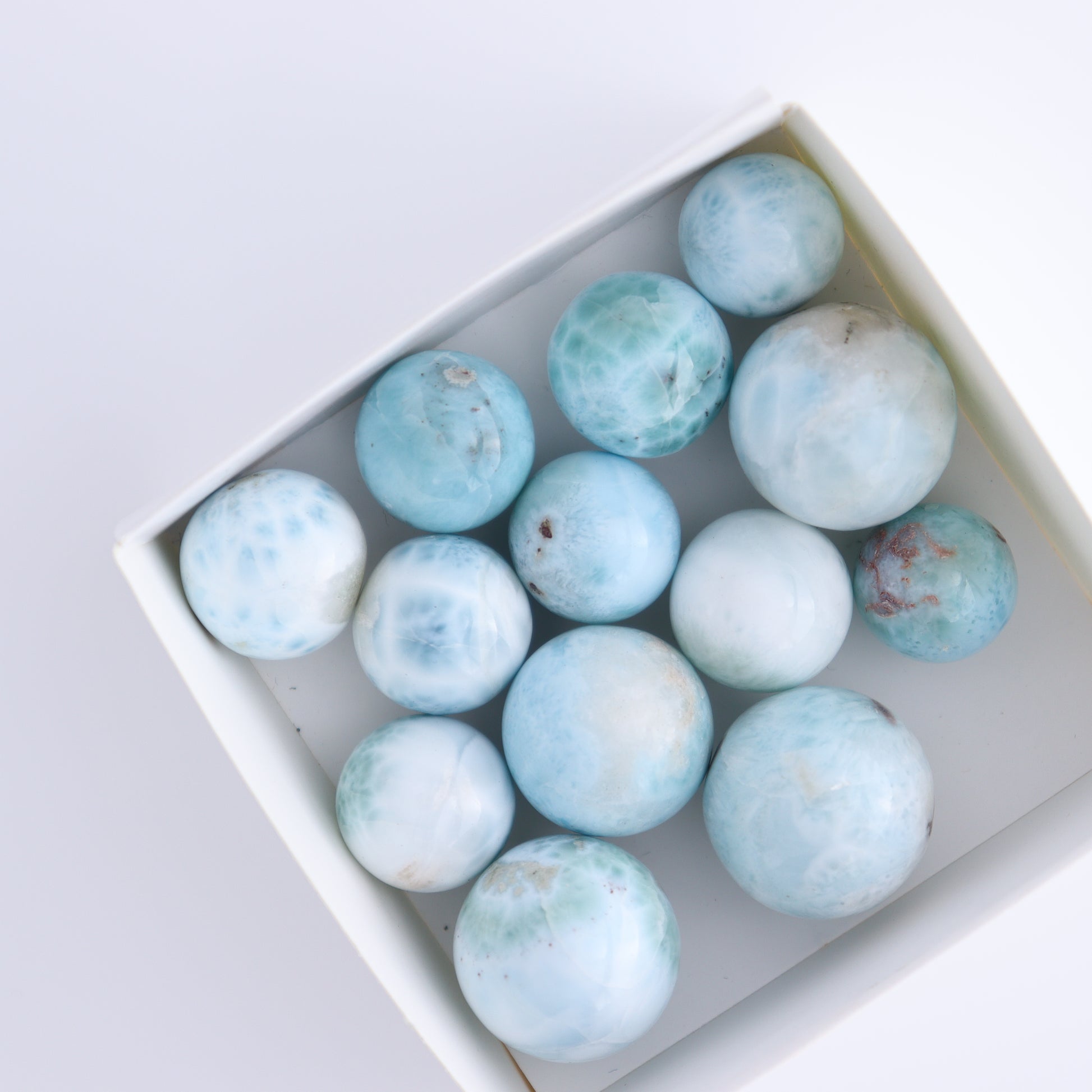 Larimar Spheres Set of 13 - Expert Wholesale and Supplier of Wholesale Crystals & Bulk Gemstones, ["Larimar","Spheres"]