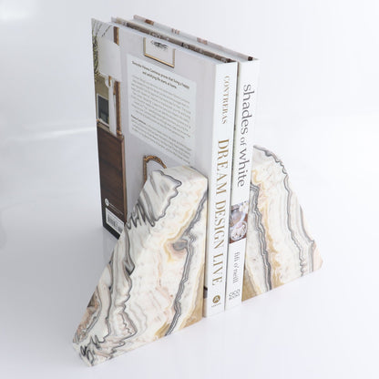 One Pair of Mexican Onyx/Calcite Yellow & White Zebra Polished Bookend