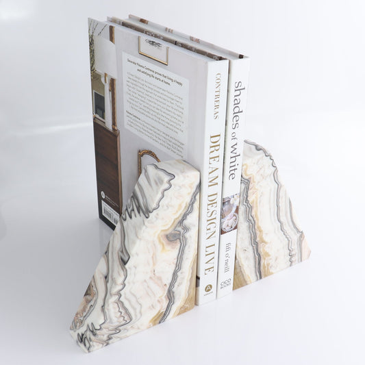One Pair of Mexican Onyx/Calcite Yellow & White Zebra Polished Bookend