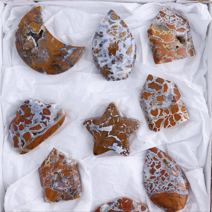 Brecciated Jasper Moons, Stars, Towers, Clouds, and Flames Set of 11