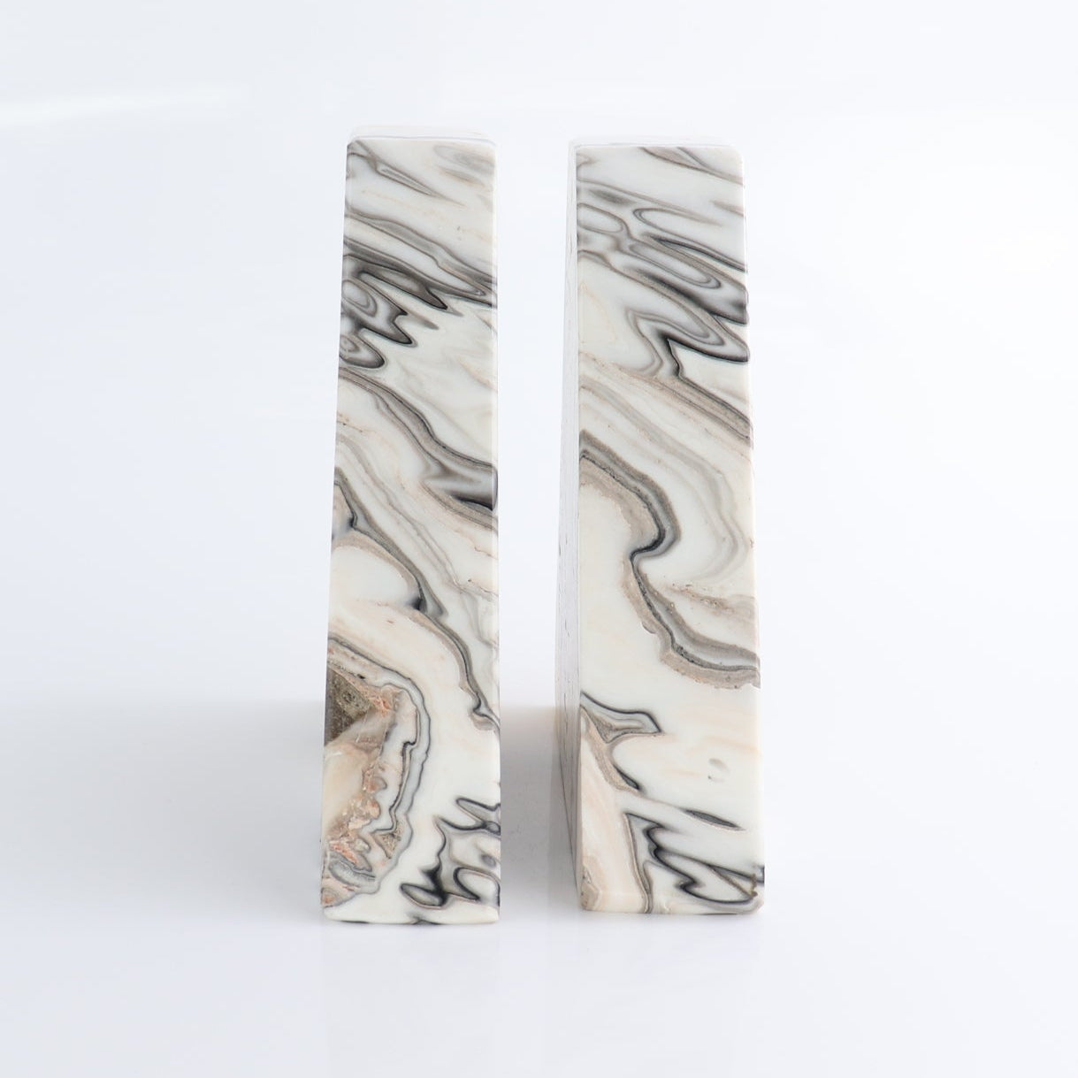 One Pair of Mexican Onyx/Calcite Yellow & White Zebra Polished Bookend