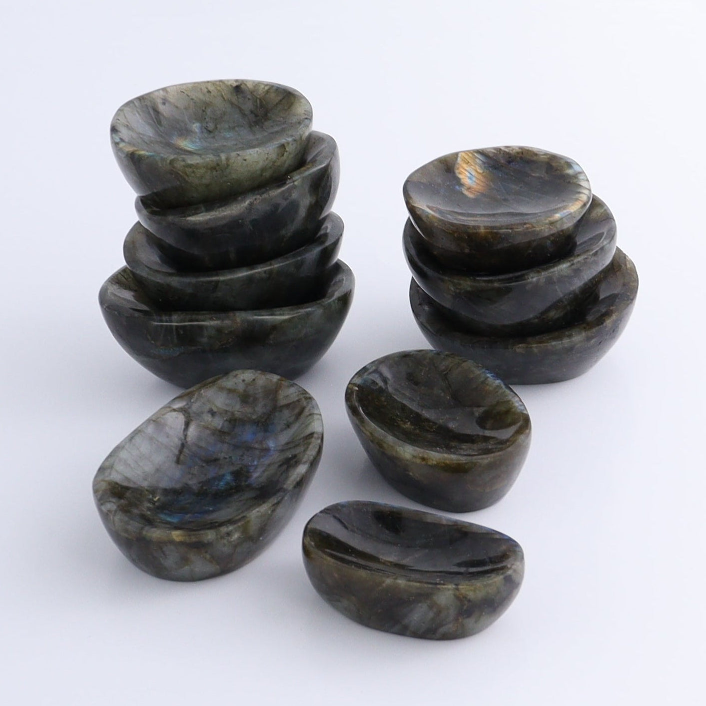 Labradorite Bowls Set of 10 - Expert Wholesale and Supplier of Wholesale Crystals & Bulk Gemstones, ["Bowls","Labradorite","Madagascar"]