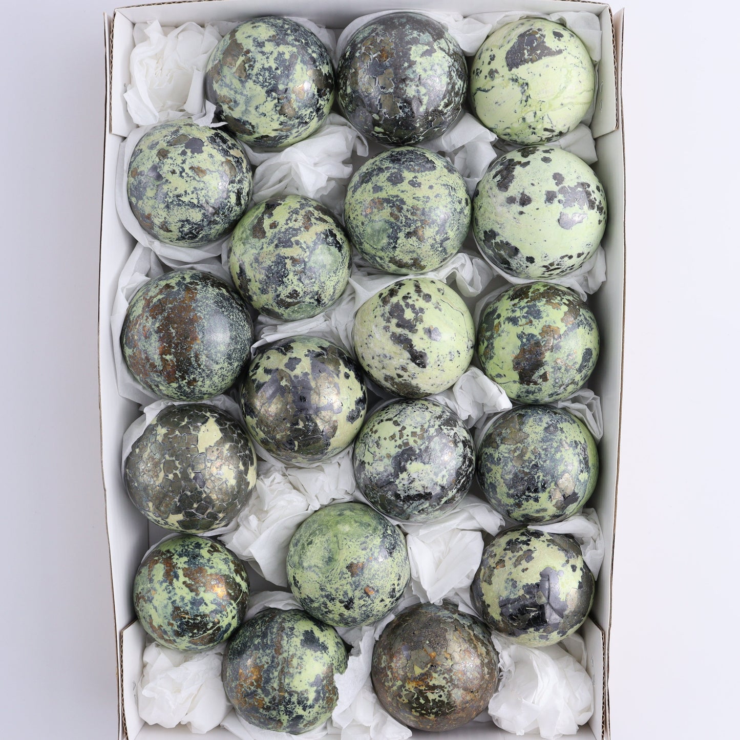 Serpentine Spheres Set of 19 - Expert Wholesale and Supplier of Wholesale Crystals & Bulk Gemstones, ["Peru","serpentine","Spheres"]