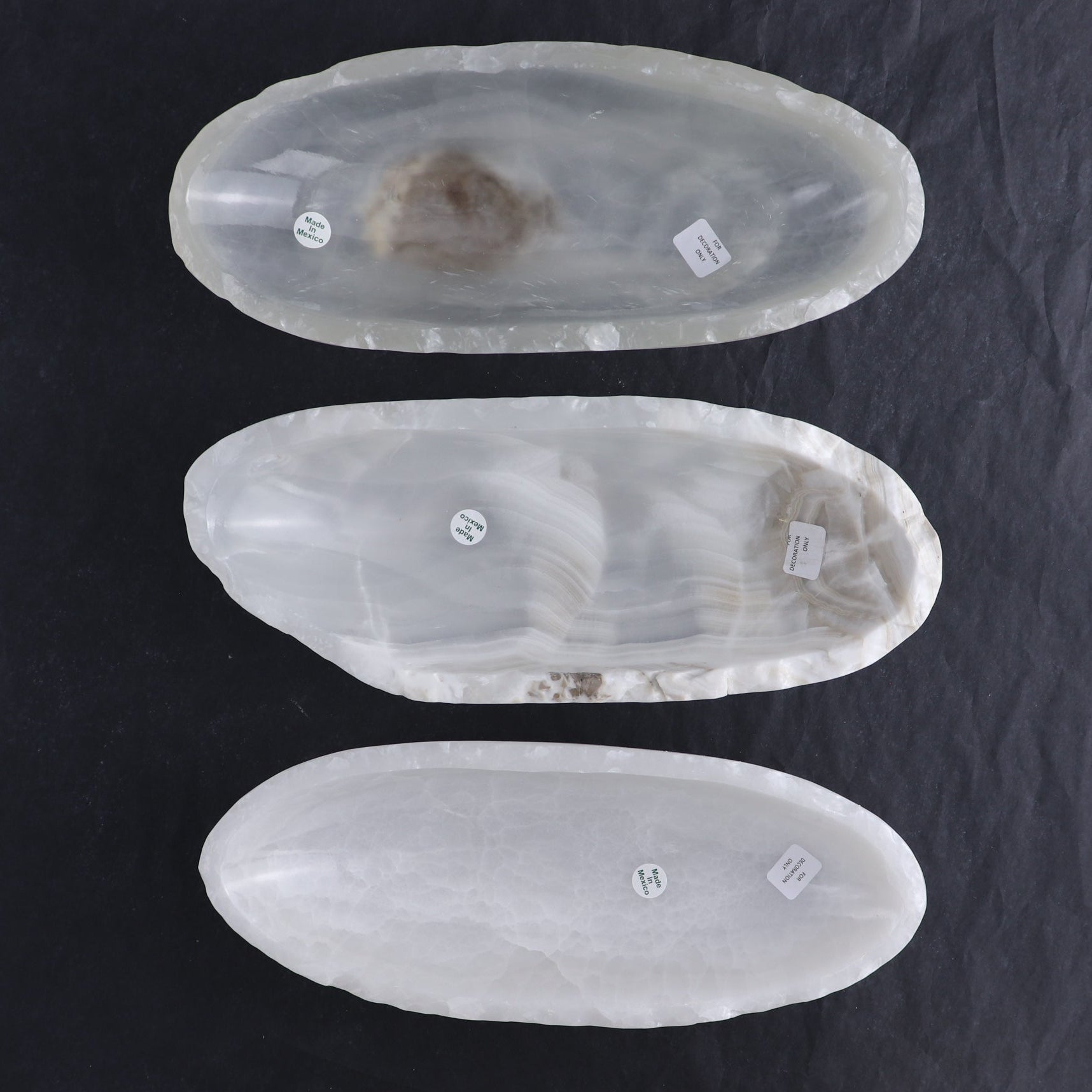 One Mexican Onyx/Calcite White Small Canoe Bowl | Mi Esperanza Minerals | Supplier of Crystals and Onyx