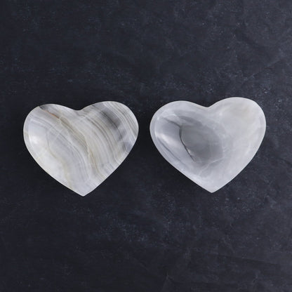 One Mexican Onyx/Calcite White & Grey Heart Dish