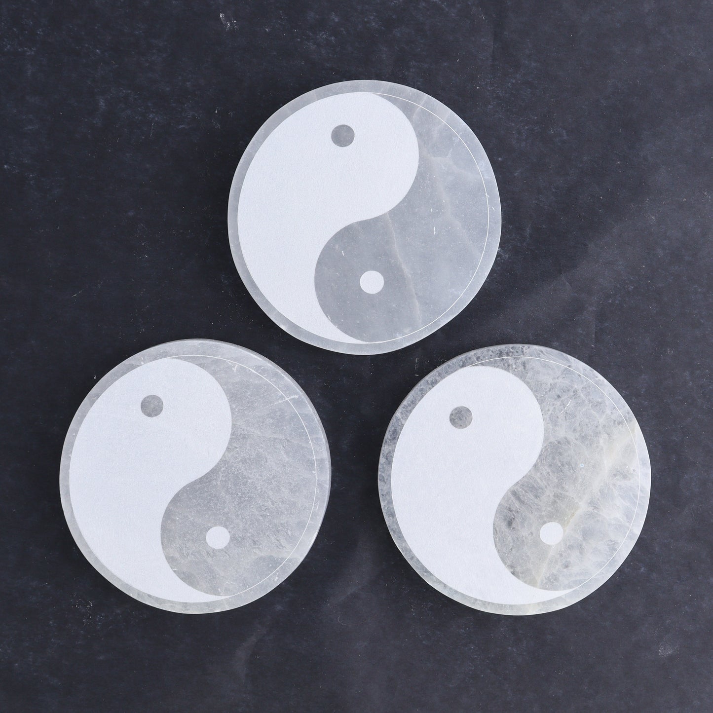 One Selenite (Satin Spar) Yin Yang Round Plate - Expert Wholesale and Supplier of Wholesale Crystals & Bulk Gemstones, ["Morocco","Round Dish","Selenite","Yin Yang"]