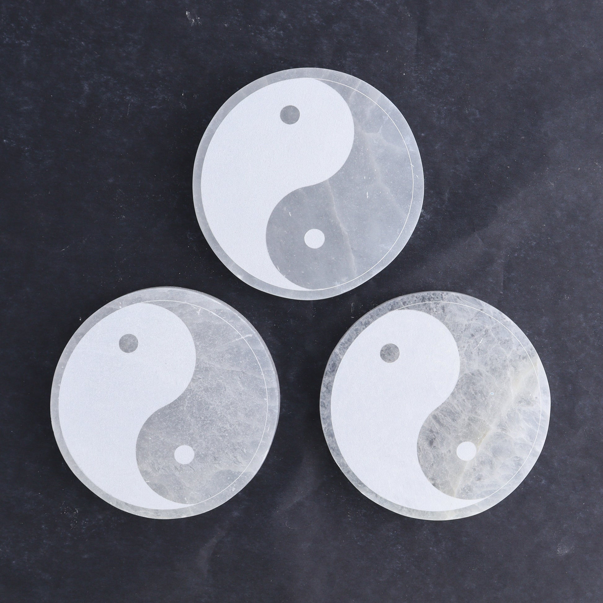 One Selenite (Satin Spar) Yin Yang Round Plate - Expert Wholesale and Supplier of Wholesale Crystals & Bulk Gemstones, ["Morocco","Round Dish","Selenite","Yin Yang"]