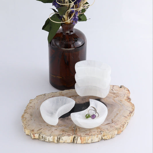 One Selenite (Satin Spar) Moon Bowl 6 cm - Expert Wholesale and Supplier of Wholesale Crystals & Bulk Gemstones, ["Bowls","moons","Morocco","Selenite"]