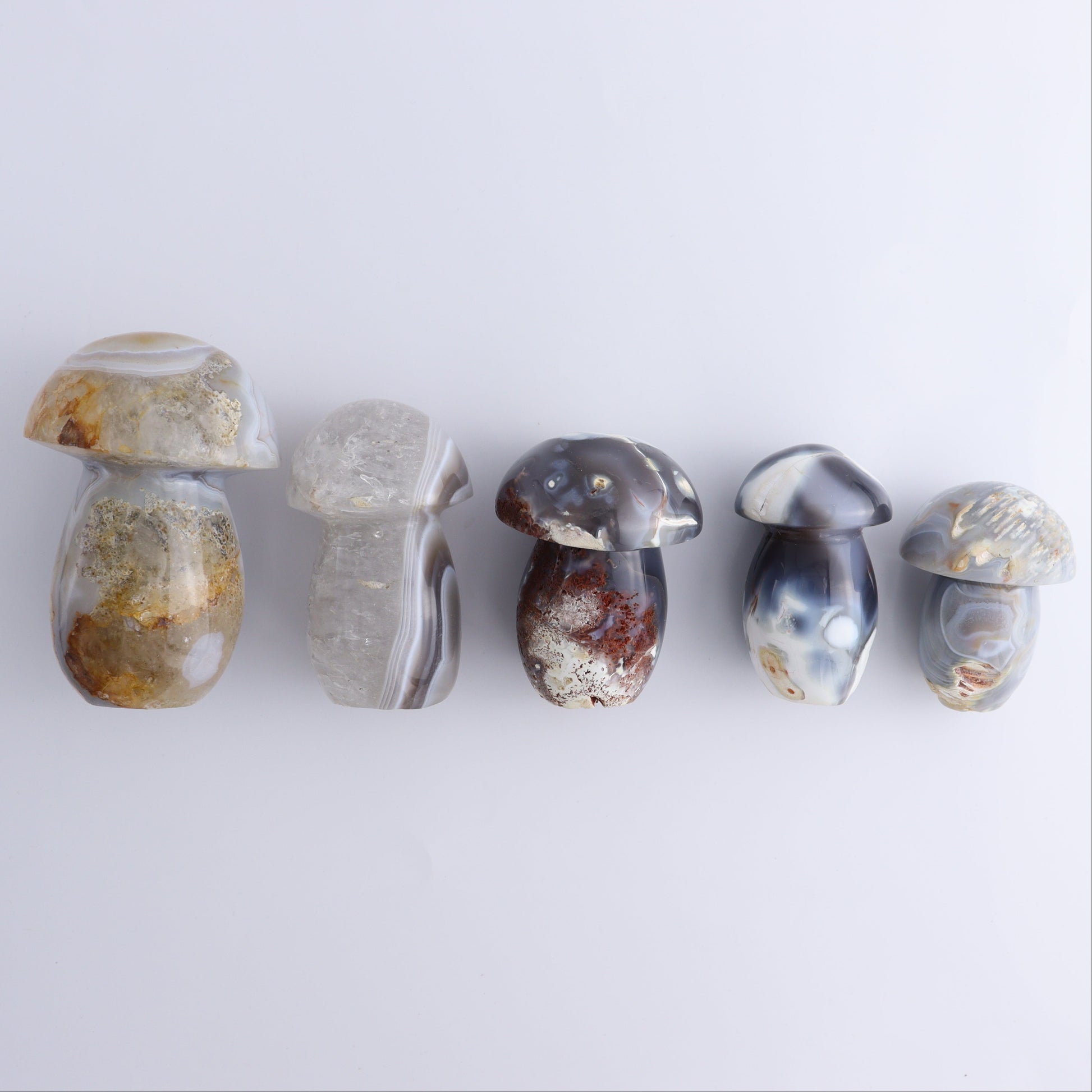 Agate Mushrooms Set of 5 - Expert Wholesale and Supplier of Wholesale Crystals & Bulk Gemstones, ["Agate","Madagascar","Mushrooms"]