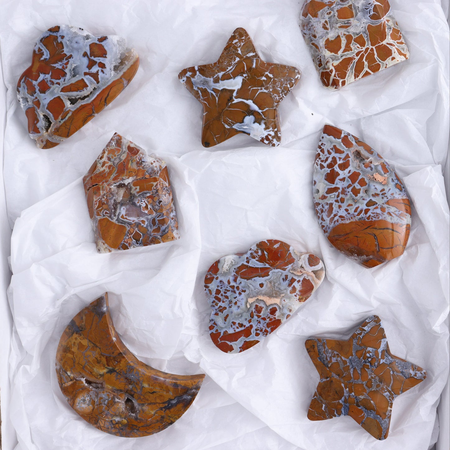 Brecciated Jasper Moons, Stars, Towers, Clouds, and Flames Set of 11