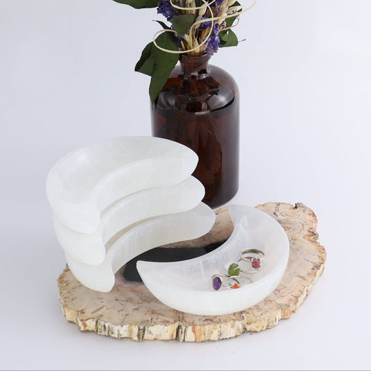 One Selenite (Satin Spar) Moon Bowl 12 cm - Expert Wholesale and Supplier of Wholesale Crystals & Bulk Gemstones, ["Bowls","moons","Morocco","Selenite"]