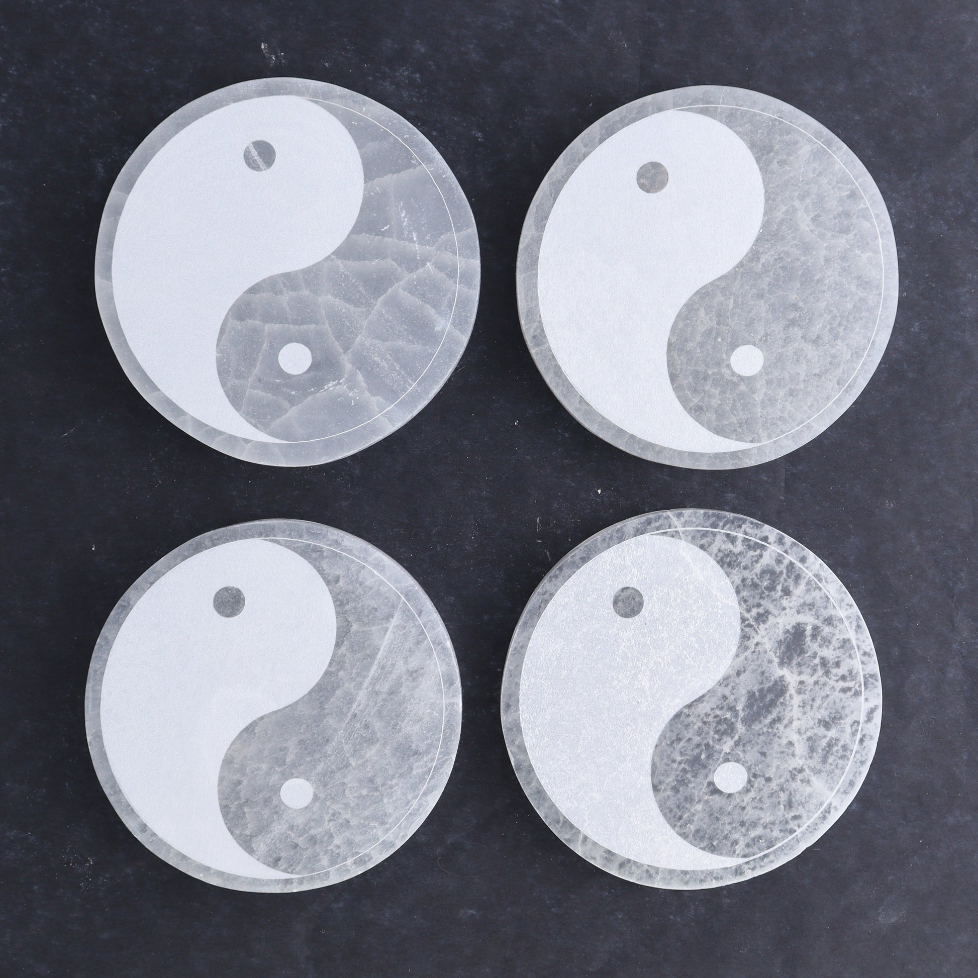One Selenite (Satin Spar) Yin Yang Round Plate - Expert Wholesale and Supplier of Wholesale Crystals & Bulk Gemstones, ["Morocco","Round Dish","Selenite","Yin Yang"]