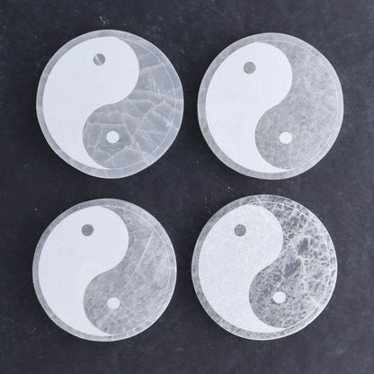 One Selenite (Satin Spar) Yin Yang Round Plate - Expert Wholesale and Supplier of Wholesale Crystals & Bulk Gemstones, ["Morocco","Round Dish","Selenite","Yin Yang"]