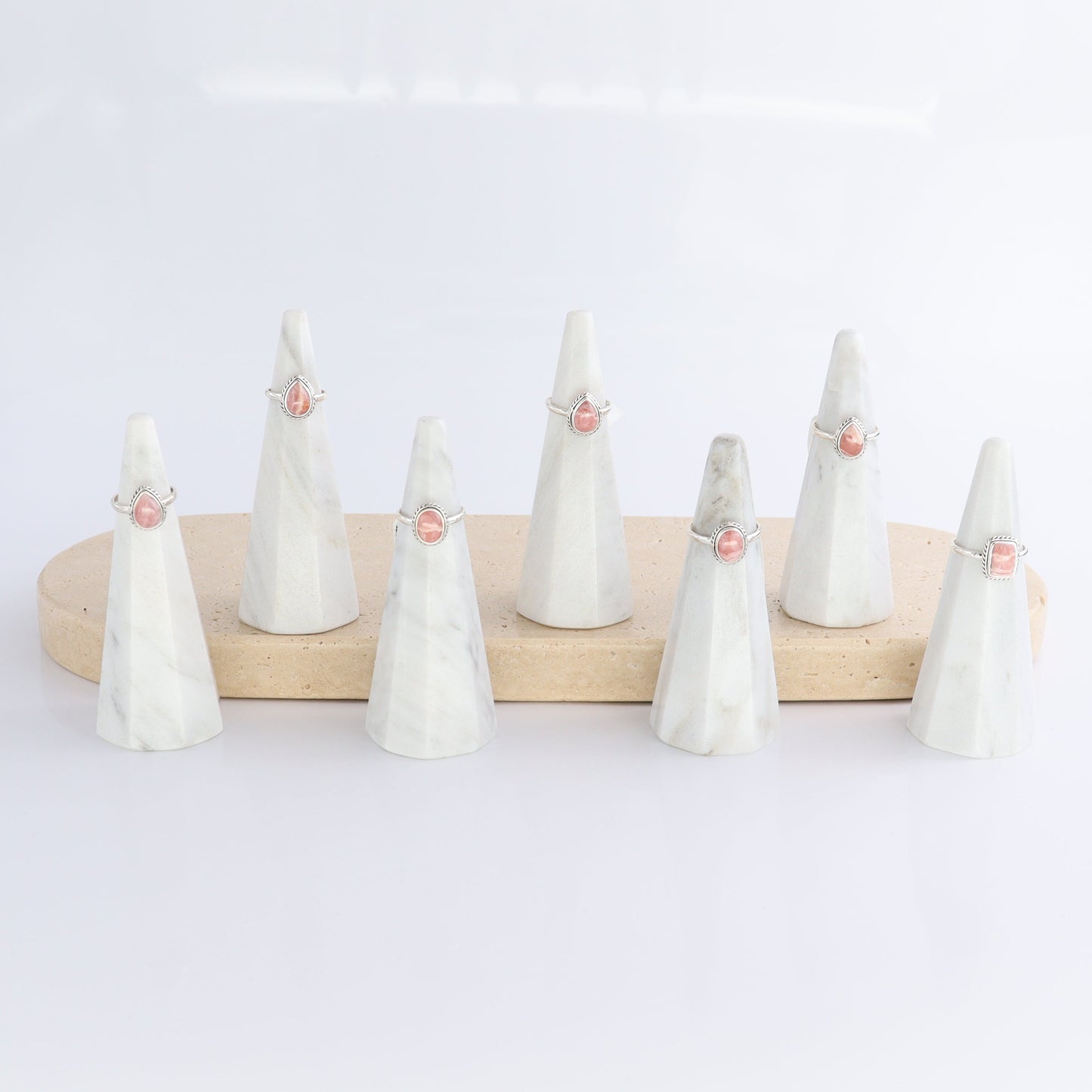 Rhodochrosite Rings Set of 7 (Ring Holders Not Included) - Expert Wholesale and Supplier of Wholesale Crystals & Bulk Gemstones, ["Rhodochrosite","Ring","rings","sterling silver"]