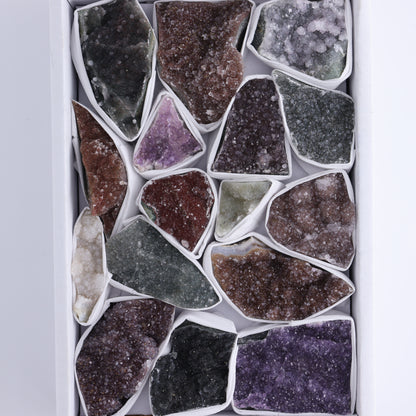 Uruguay Rainbow Amethyst Clusters Flat of 16 - Expert Wholesale and Supplier of Wholesale Crystals & Bulk Gemstones, ["Amethyst","Clusters","Rainbow Amethyst","Sugar Rainbow Amethyst","Uruguay"]