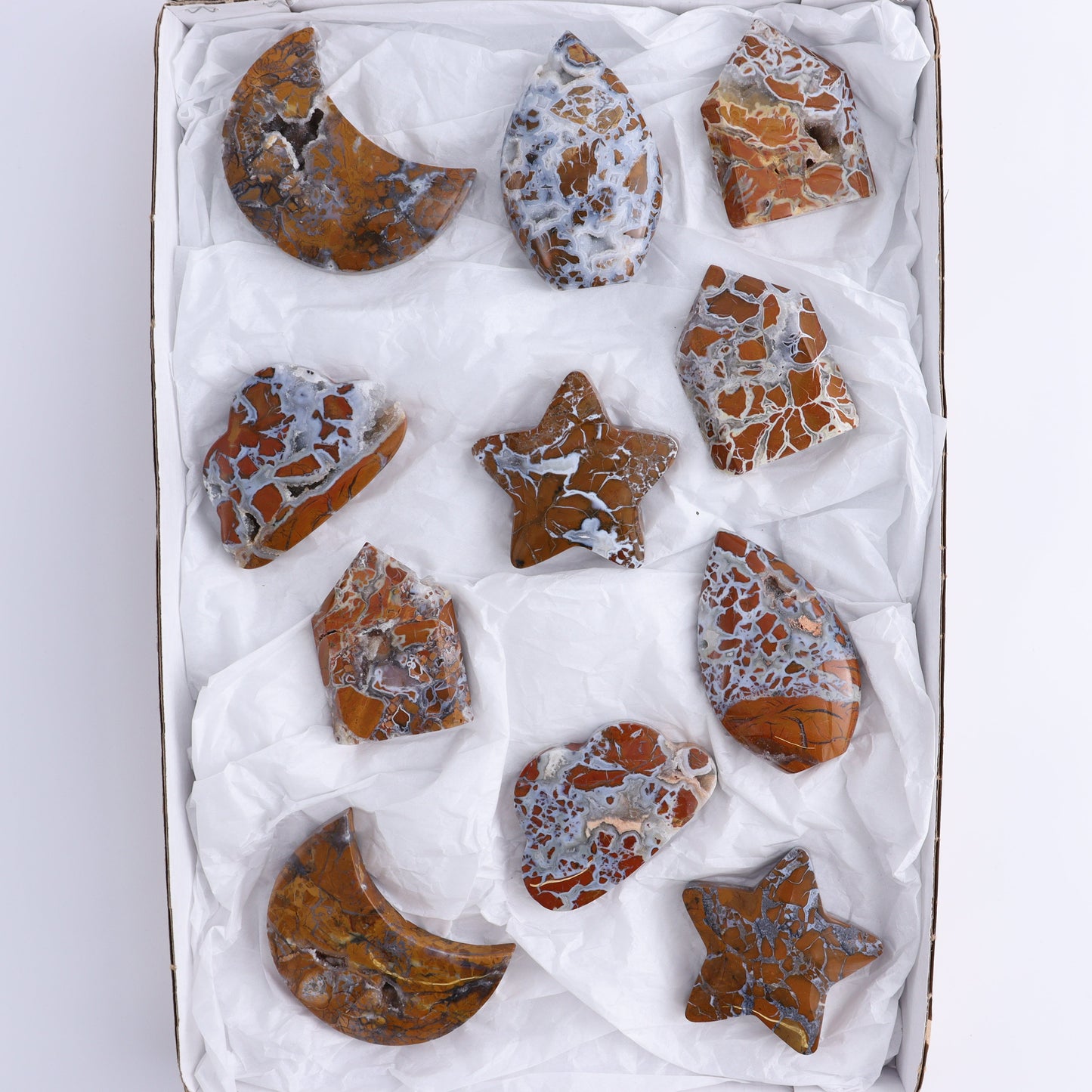 Brecciated Jasper Moons, Stars, Towers, Clouds, and Flames Set of 11