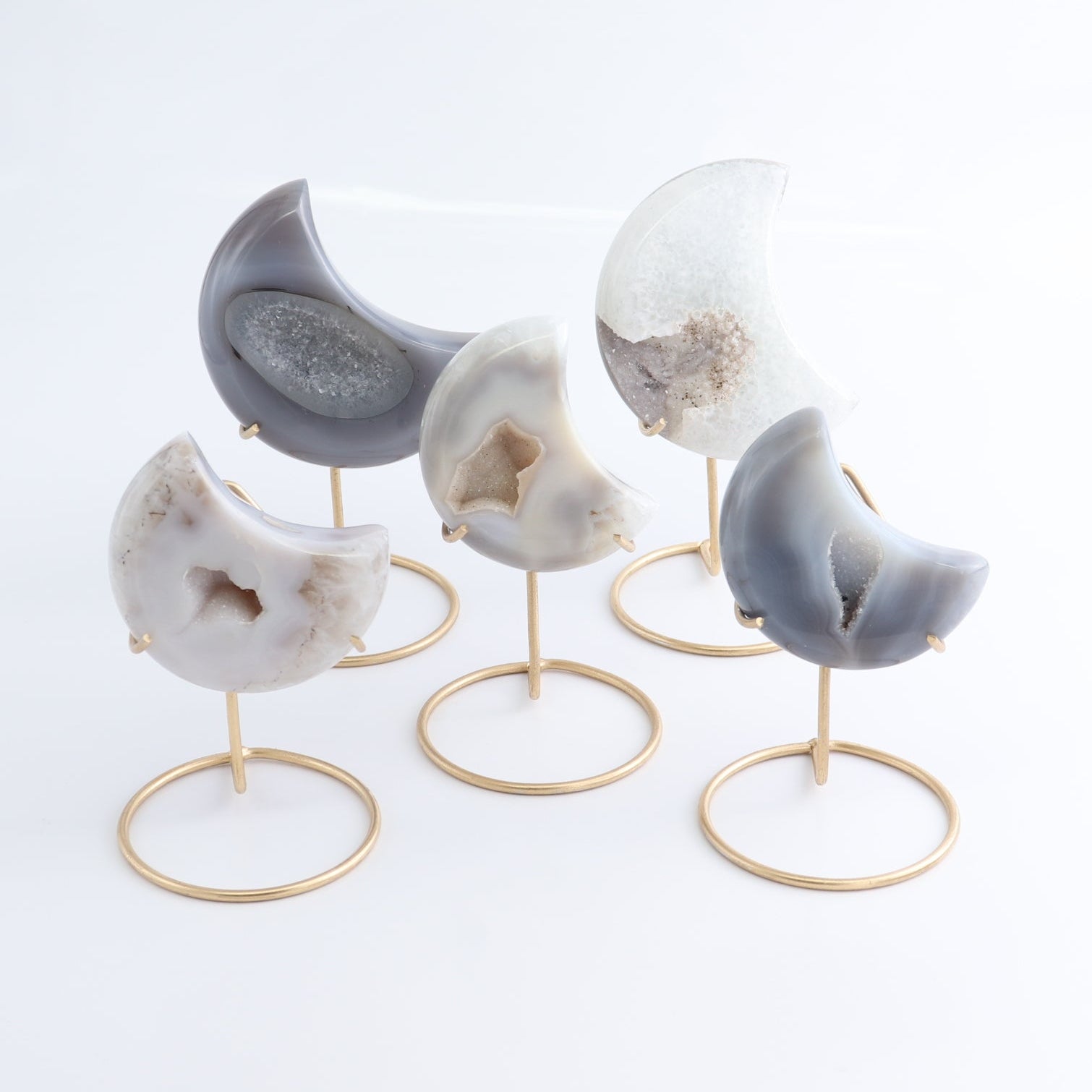 Agate Moons with Stand Set of 5 - Expert Wholesale and Supplier of Wholesale Crystals & Bulk Gemstones, ["Agate","Brazil","moons"]