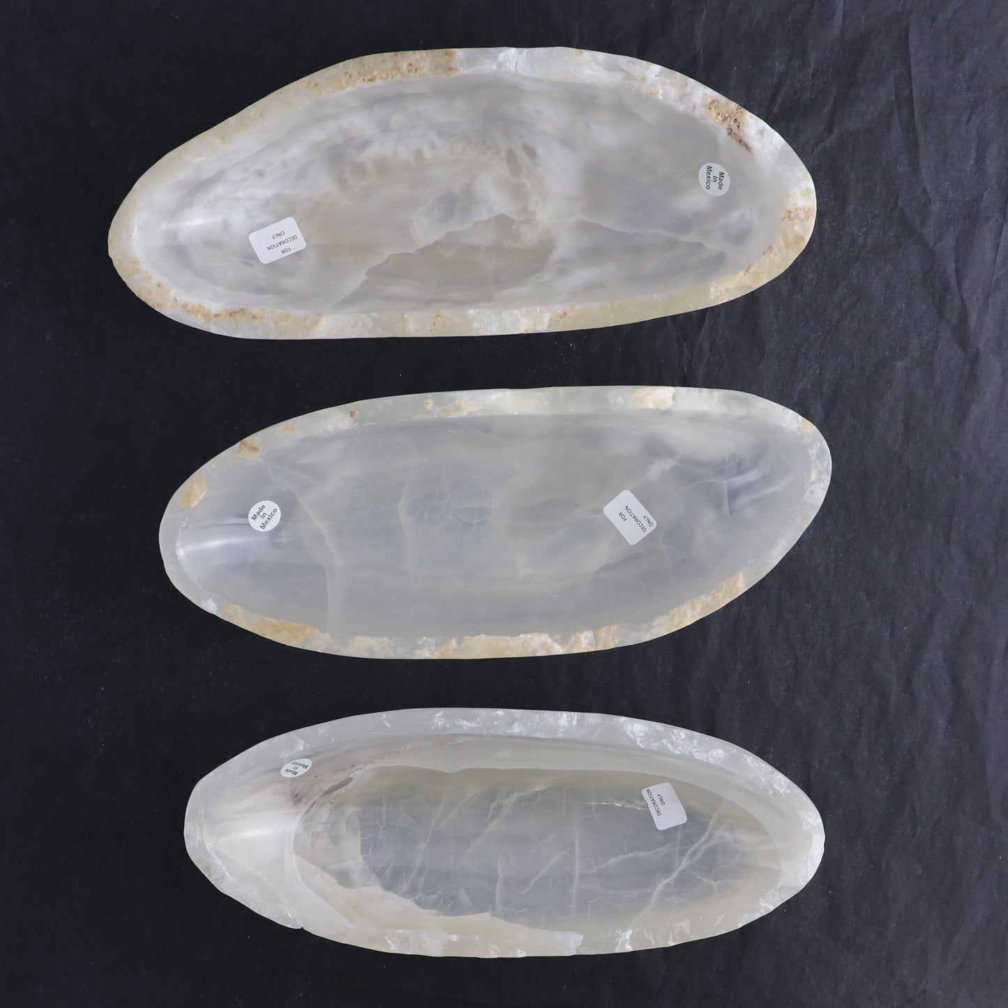 One Mexican Onyx/Calcite White Small Canoe Bowl | Mi Esperanza Minerals | Supplier of Crystals and Onyx