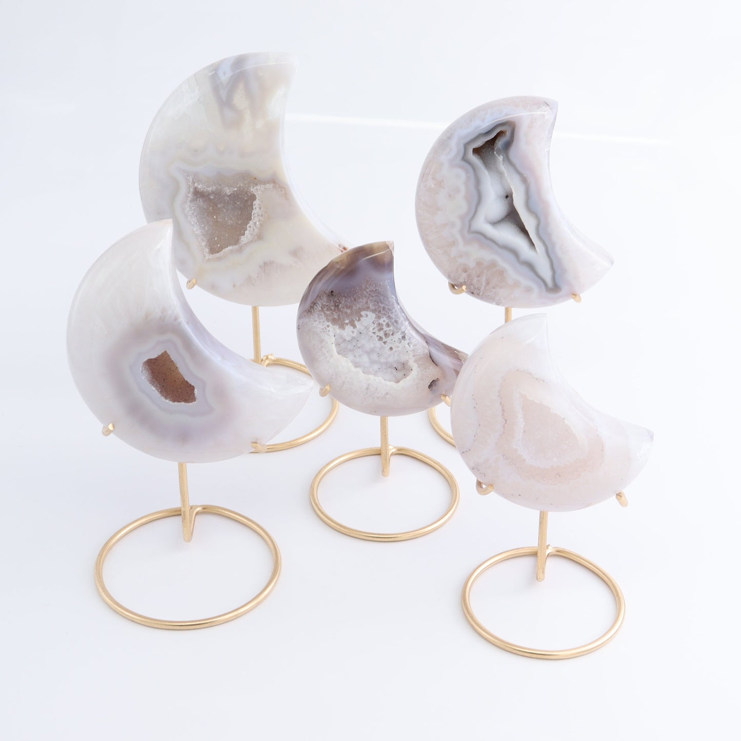 Agate Moons with Stand Set of 5 - Expert Wholesale and Supplier of Wholesale Crystals & Bulk Gemstones, ["Agate","Brazil","moons"]