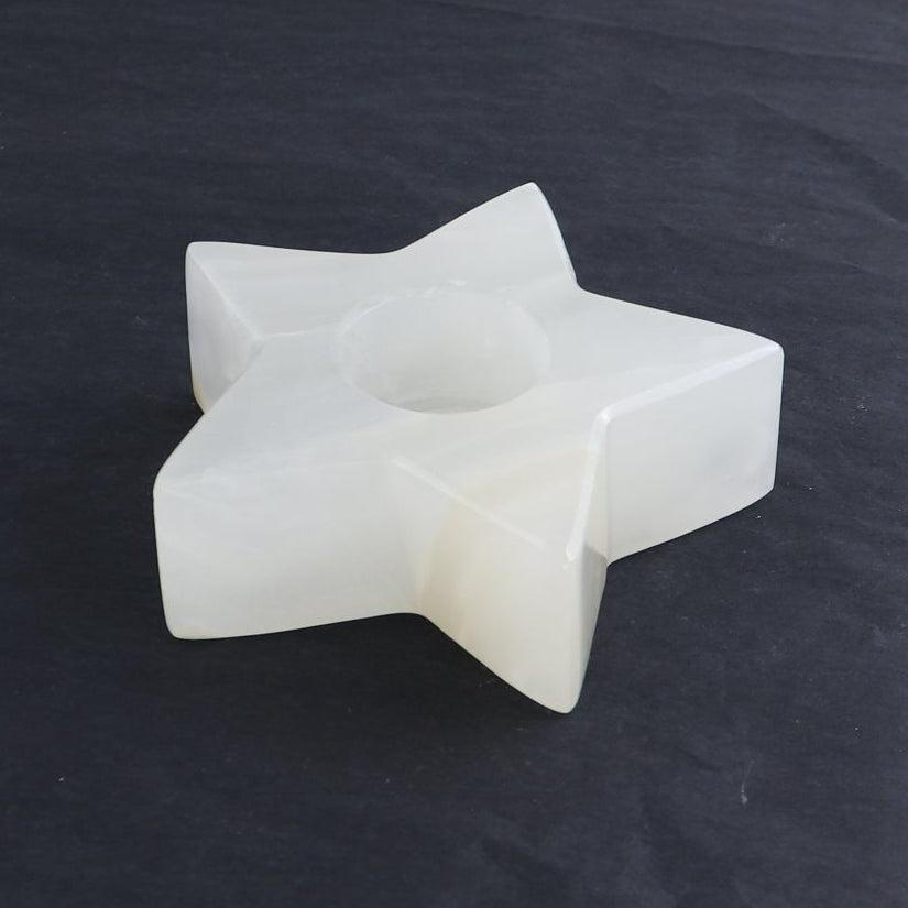 One Mexicano Onyx/Calcite White Star Candle Holder
