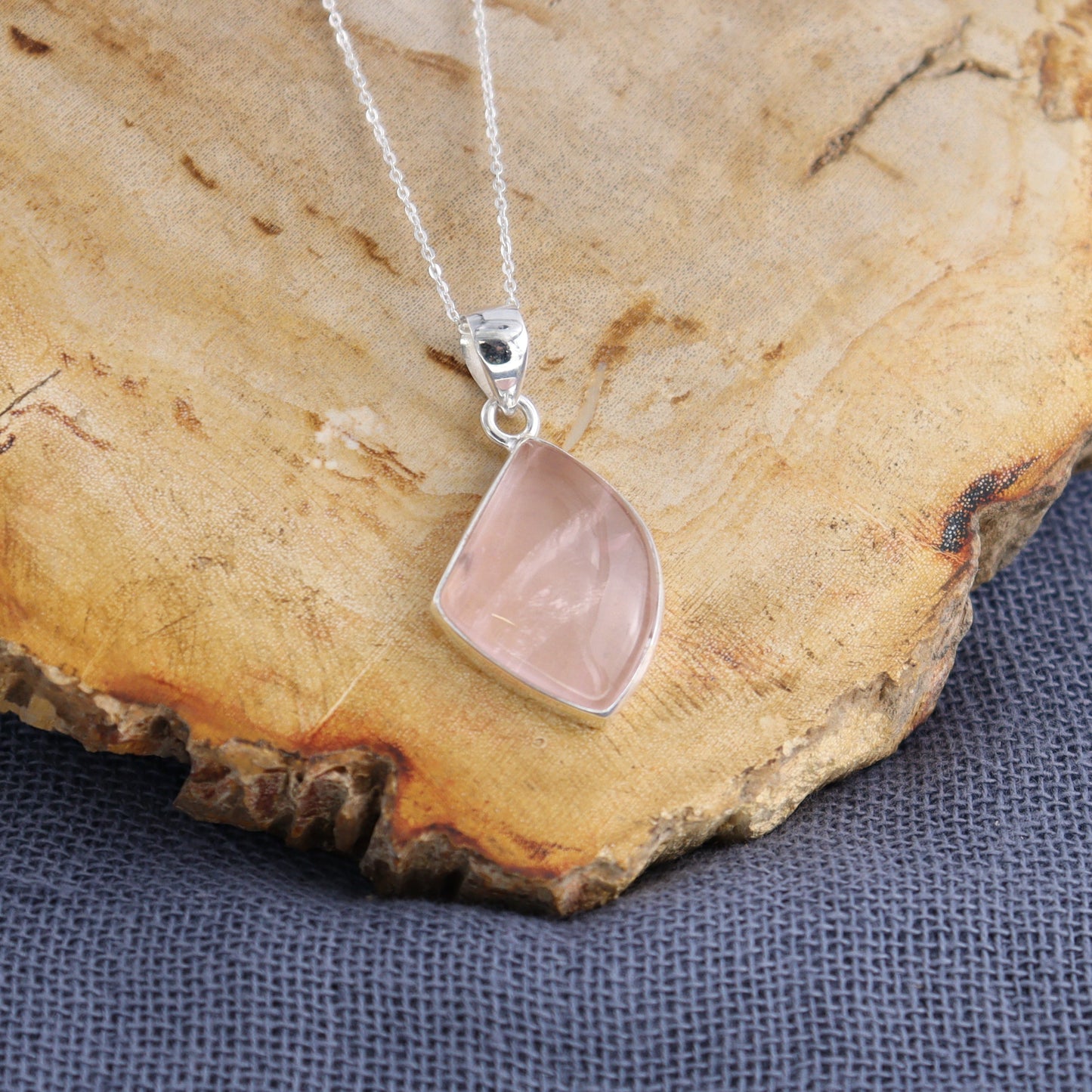 One Rose Quartz Sterling Silver Pendant (chain not included) - Expert Wholesale and Supplier of Wholesale Crystals & Bulk Gemstones, ["Pendant","Rose Quartz","Sterling Silver"]