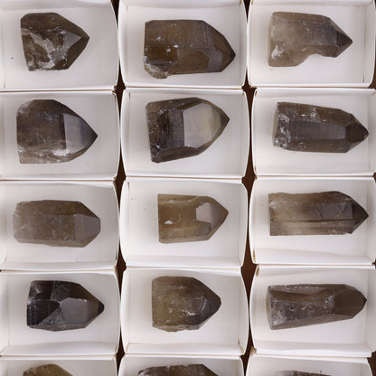 Smoky Quartz Polished Tops Set of 18 - Expert Wholesale and Supplier of Wholesale Crystals & Bulk Gemstones, ["Brazil","close_70","Points","Polished Tip","Quartz","Smoky Quartz"]