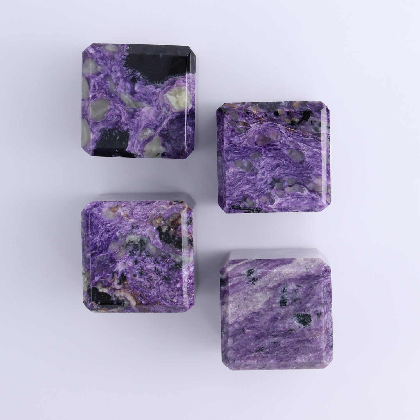 Charoite Cubes Set of 4 - Expert Wholesale and Supplier of Wholesale Crystals & Bulk Gemstones, ["Charoite","Cubes","Russia"]