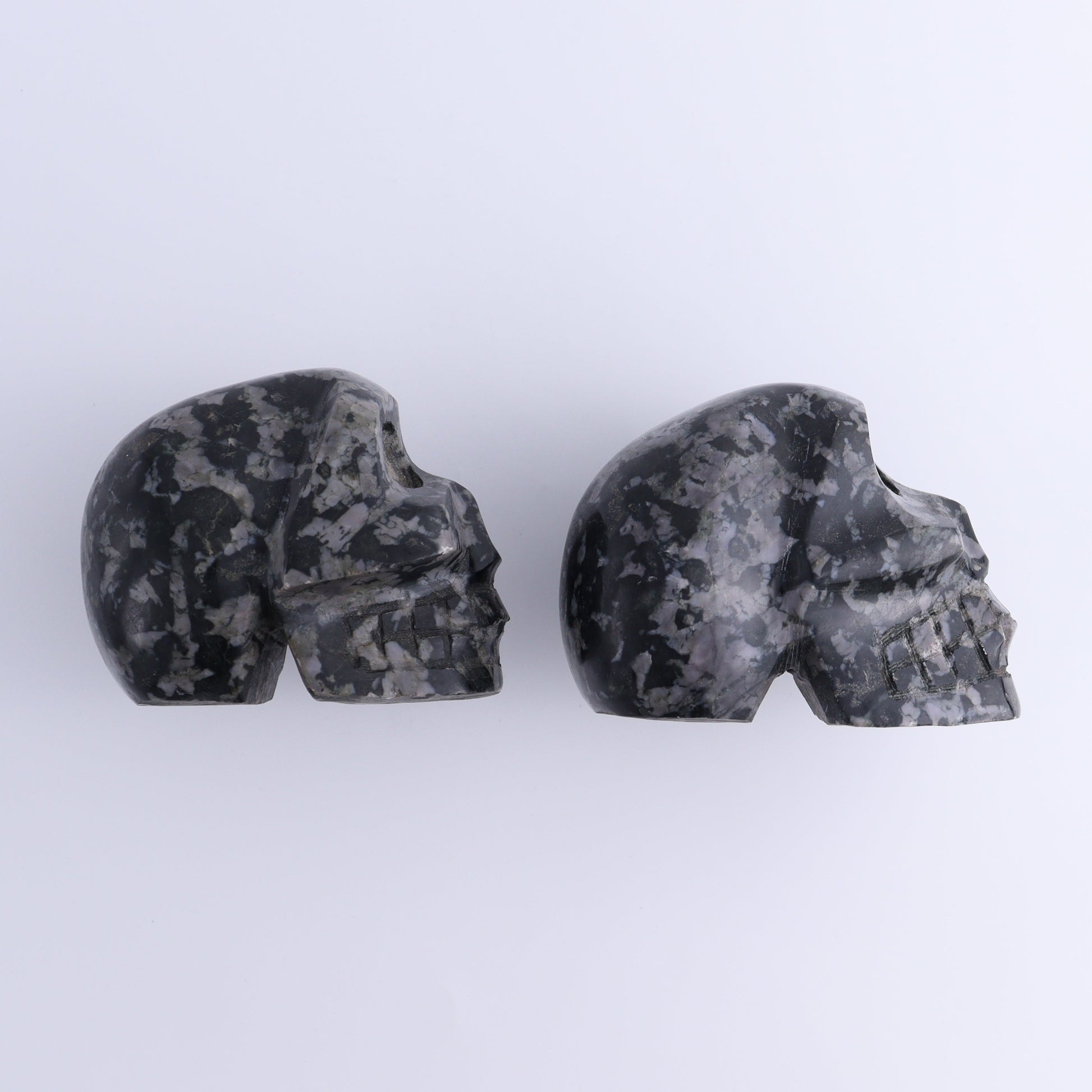 Indigo Gabbro Skulls Set of 2 - Expert Wholesale and Supplier of Wholesale Crystals & Bulk Gemstones, ["Indigo Gabbro","Madagascar","Skulls"]